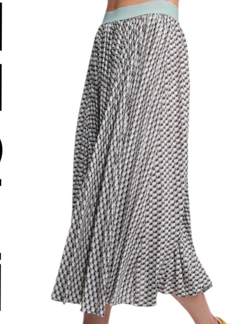 EASEL NWT SKIRT PLEATED PATTERNED MIDI SKIRT ELASTIC WAIST SAGE